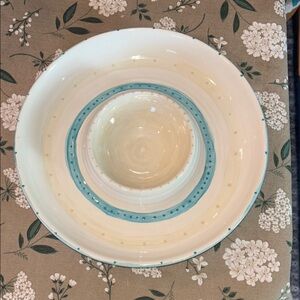 Cream and Blue Chip & Dip Bowl with Glossy Finish